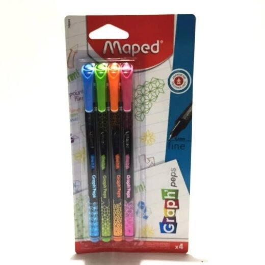 KIT CANETA MAPED GRAPH PEPS 4 CORES PONTA EXTRA FINA 0.4mm